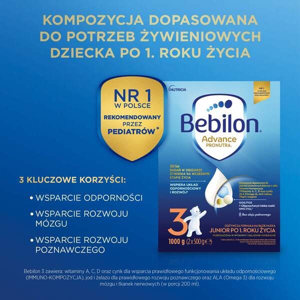 Bebilon Advance Pronutra 3, Junior, formuła na bazie mleka po 1. roku życia, proszek, 1000 g