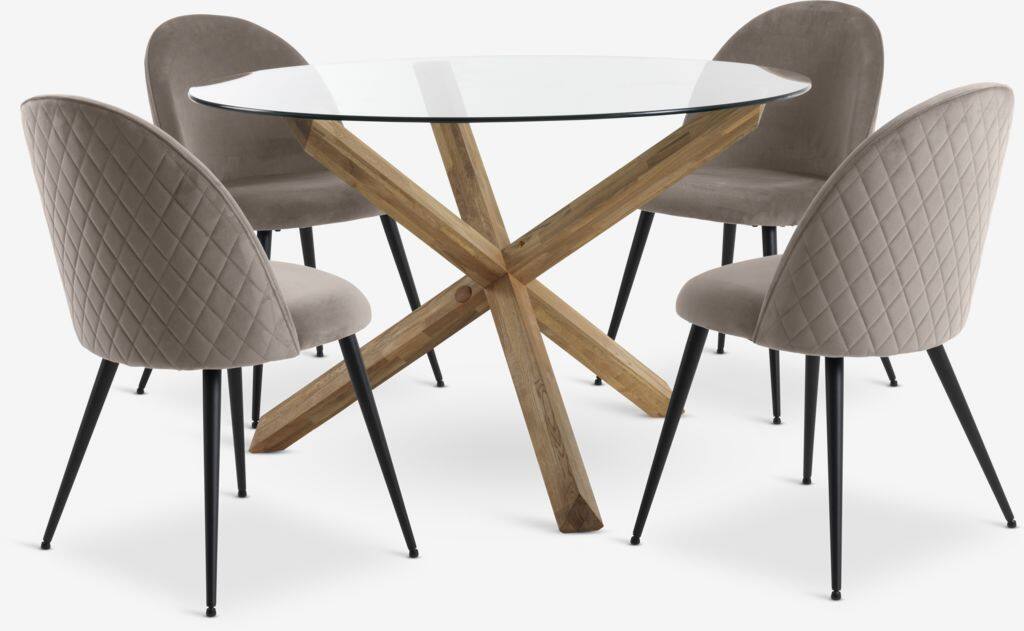 AGERBY KOKKEDAL AGERBY Ø119 bord 4 KOKKEDAL stol fløjlsgrå