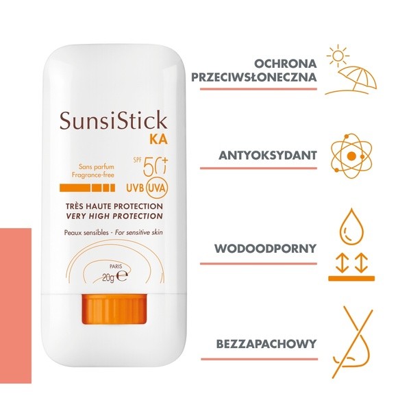 Avene Sunsistick KA, ochrona przeciwsłoneczna, sztyft, SPF 50+, 20 g