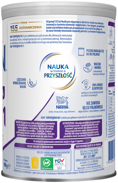 Nestle Nan Expertpro HA 1, mleko początkowe, dla niemowląt od urodzenia, 400 g