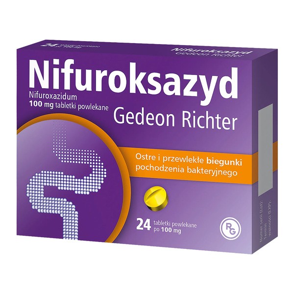 Nifuroksazyd Gedeon Richter, 100 mg, tabletki powlekane, 24 szt.