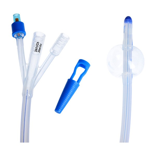 Zarys, urologiczny cewnik Foley'a, trójdrożny z plastikową zastawką i znacznikiem kontrastu, CH 24/30 ml, 1 szt.