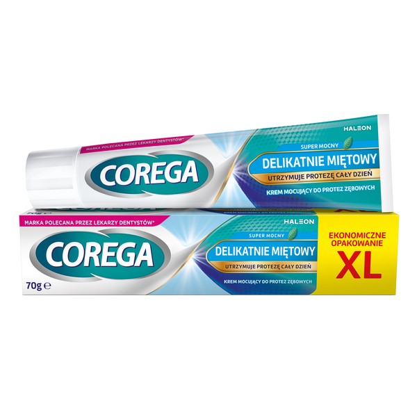 Corega Super Mocny Delikatnie Miętowy, krem do protez zębowych, 70 g