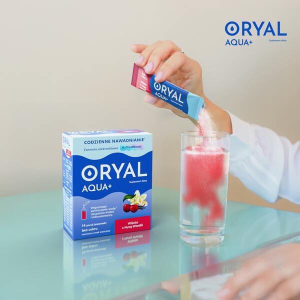 Oryal Aqua+, saszetki z proszkiem, smak wiśnia z nutą wanilii, 14 szt.