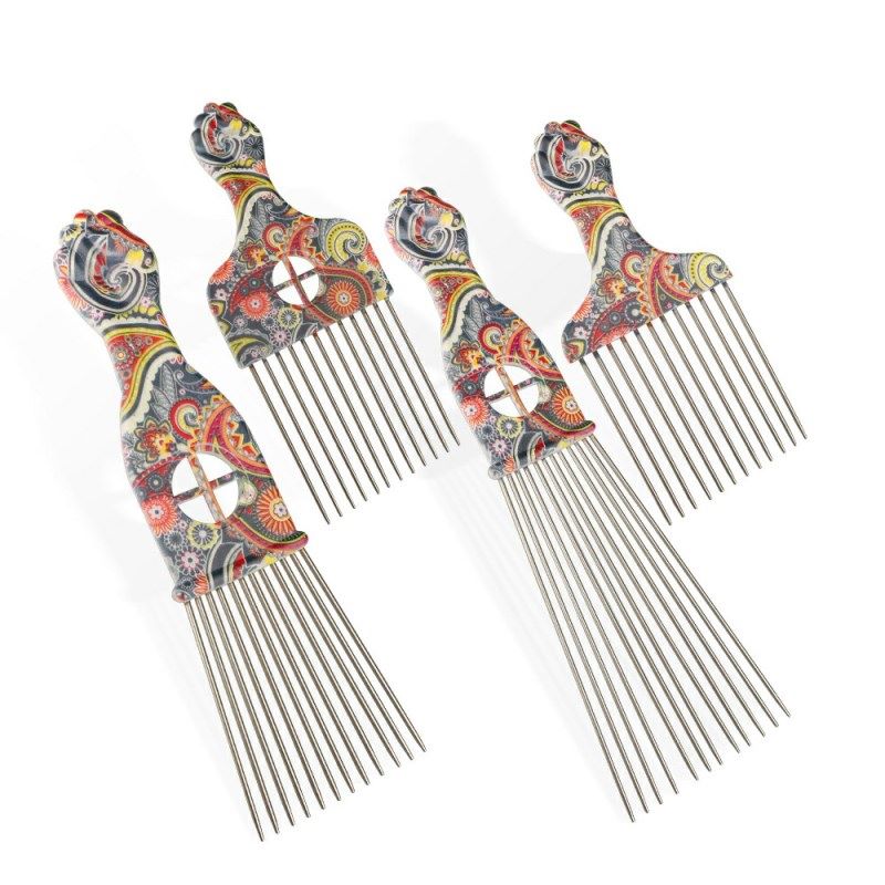 Grzebień metalowy Afro, afrykański widelec do włosów, szczotka grzebieniowa, profesjonalny fryzjer, salon fryzjerski, narzędzie do stylizacji włosów, grzebień do pielęgnacji włosów