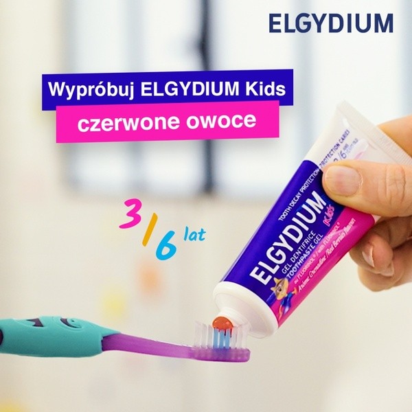 Elgydium Kids, pasta w żelu do zębów dla dzieci 3-6 lat, czerwone owoce, 50 ml