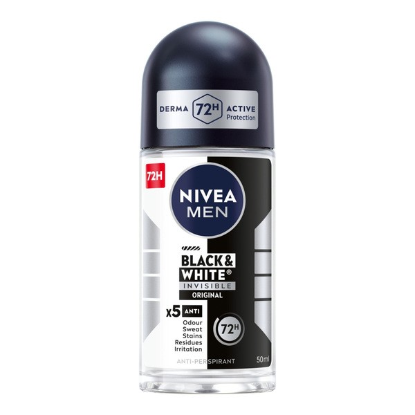 Nivea Men Invisible Original Black & White, antyperspirant dla mężczyzn, roll-on, 50 ml