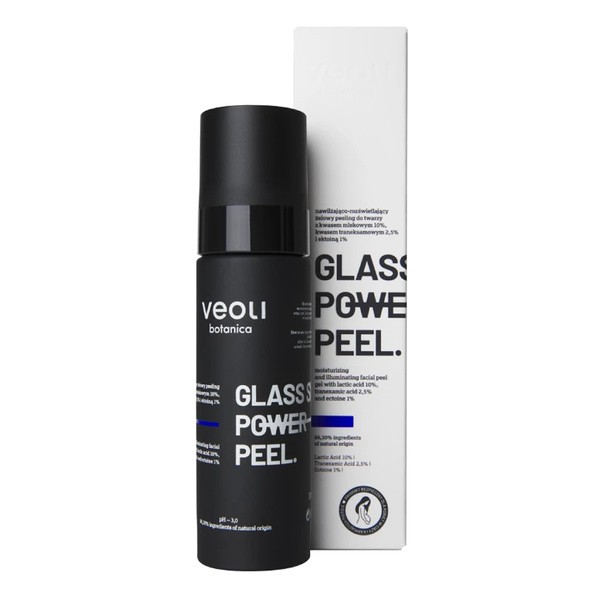 Veoli Botanica Glass Skin Power Peel, nawilżająco-rozświetlający peeling do twarzy z kwasem mlekowym, traneksamowym i ektoiną, 30 ml
