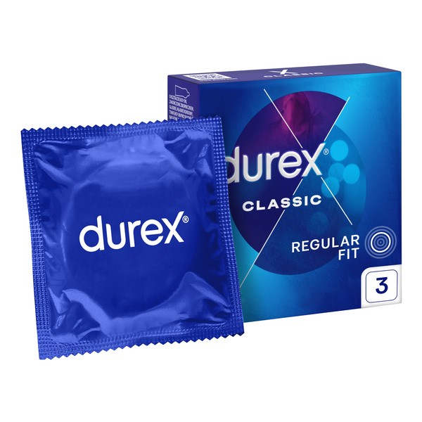 Durex Classic, prezerwatywy ze środkiem nawilżającym, 3 szt.