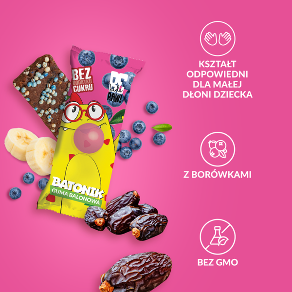 BeRaw! Kids, batonik, smak gumy balonowej, 25 g
