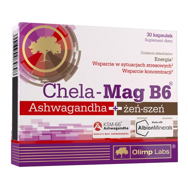 Olimp Labs Chela-Mag B6 Ashwagandha + żeń-szeń, kapsułki, 30 szt.