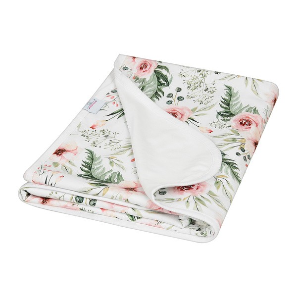 Babymatex, kocyk dwustronny bamboo 75x100 cm, biały-róże, 1 szt.