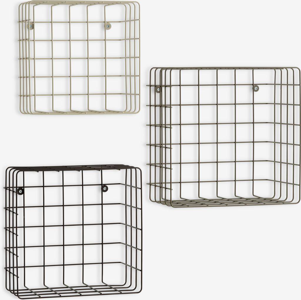 STENUM væghylde 3 stk/pakke beige/brun/mørkebrun