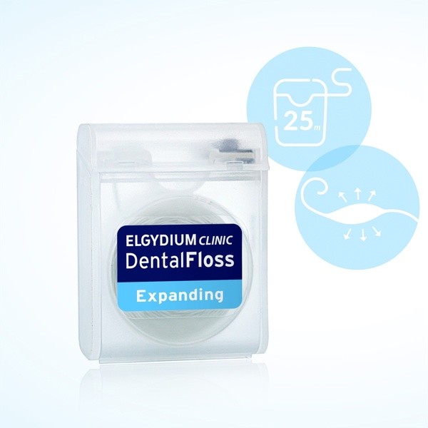 Elgydium Dental Floss, nici dentystyczne, pęczniejące, miętowe, 25 m