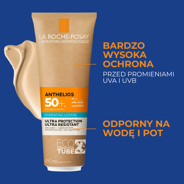 La Roche-Posay Anthelios, mleczko nawilżające do twarzy i ciała SPF 50+, 250 ml