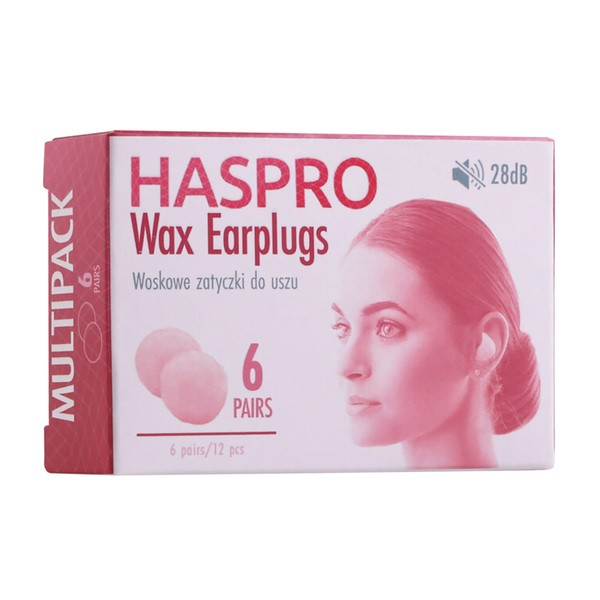 Haspro Wax Earplugss, woskowe zatyczki do uszu, 6 par.