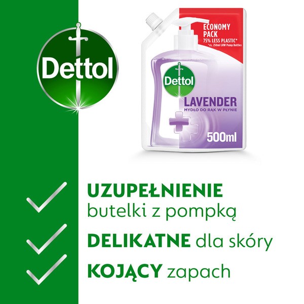 Dettol, antybakteryjne mydło w płynie, zapas, ukojenie, 500 ml