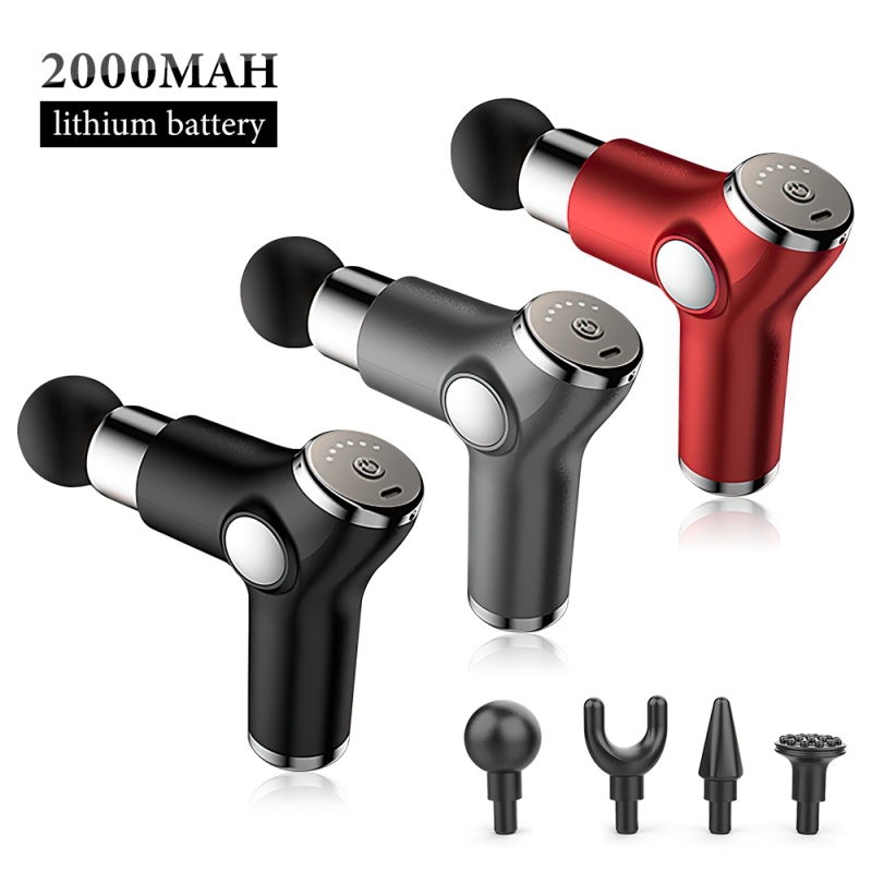 Miniaturowy pistolet do masażu mięśni, masażer do ciała i szyi, głębokie uciskanie tkanek, relaksacja, uśmierzanie bólu, ćwiczenia, 4 głowice, 6 biegów