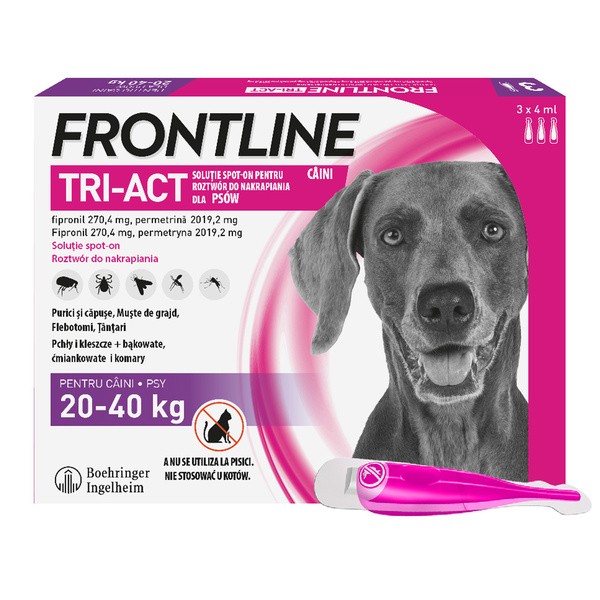Frontline Tri-Act Spot-on L Pies 20-40 kg, potrójna ochrona przed pasożytami, krople w pipetach, 4 ml x 3 szt.