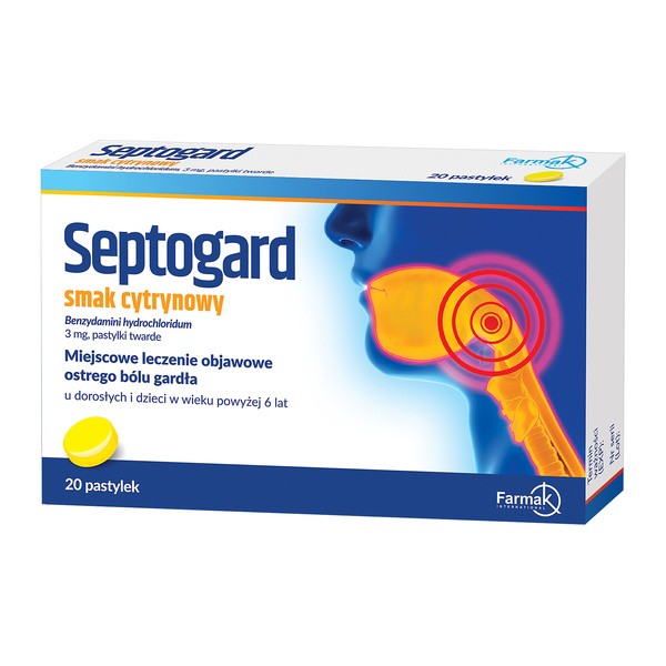 Septogard smak cytrynowy, 3 mg, pastylki twarde, 20 szt.