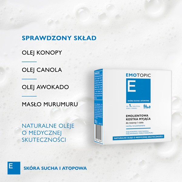 Emotopic, emolientowa kostka myjąca do twarzy i ciała, 100 g