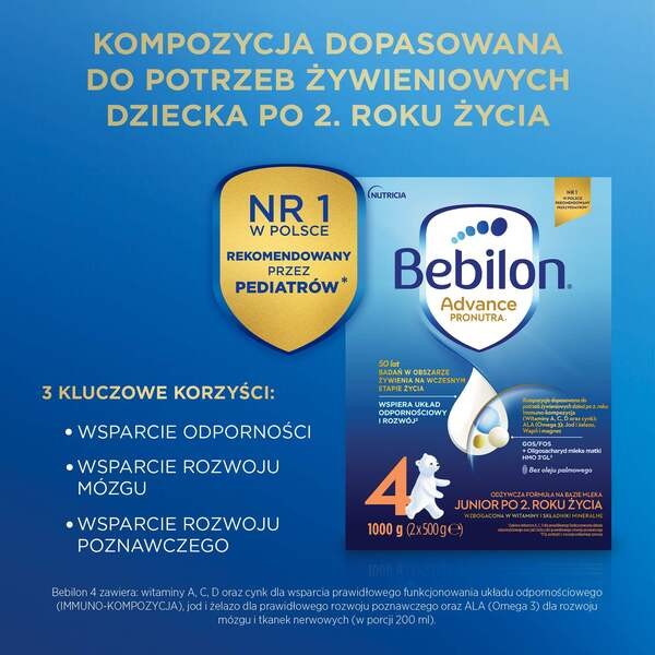 Bebilon Advance Pronutra 4, Junior, formuła na bazie mleka po 2. roku życia, proszek, 1000 g