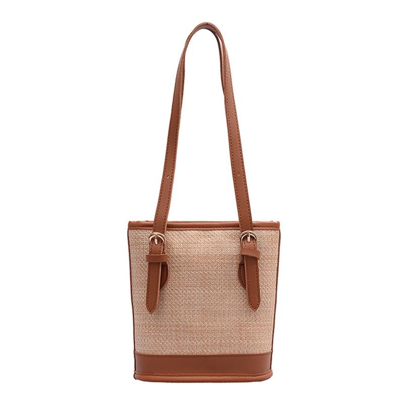 2020 Motetrend KVINNER Strå Skulderveske Justerbar PU-skinnrem Glidelås Bøtteveske Sommer Strandferie Tote Håndveske