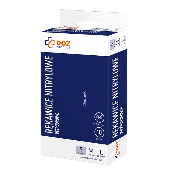 DOZ PRODUCT Rękawice nitrylowe, bezpudrowe, rozmiar S, 10 szt.