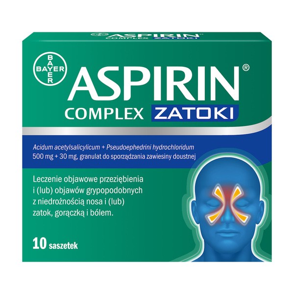 Aspirin Complex Zatoki, 500 mg + 30 mg, granulat w saszetkach, 10 szt.