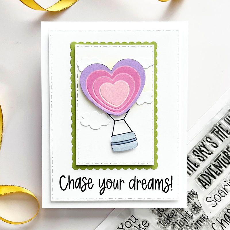 Heart Hot Air Balloon Phrases Clear Stamp Set 8 Stamps
