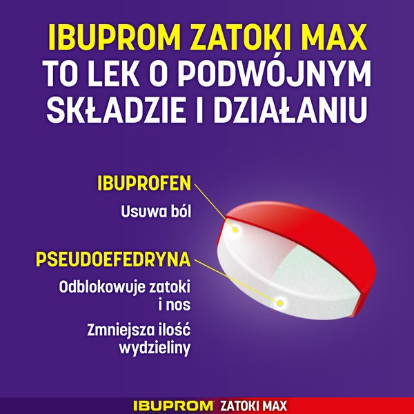 Ibuprom Zatoki Max, 400 mg + 60 mg, tabletki powlekane, 10 szt