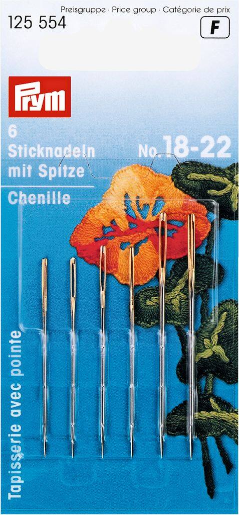 Spidse broderinåle størrelse 18-22 6 stk.