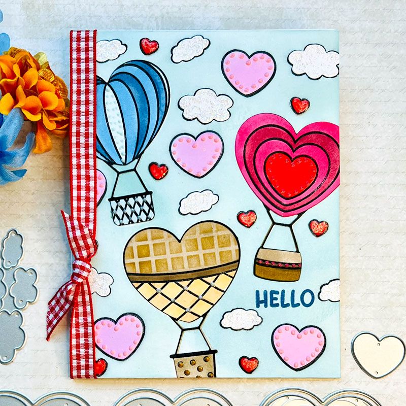 Heart Hot Air Balloons Clear Stamp Set 13 Stamps