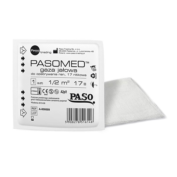 Pasomed, gaza jałowa, bawełniana, 17-nitkowa, 1/2 m2, 1 szt.