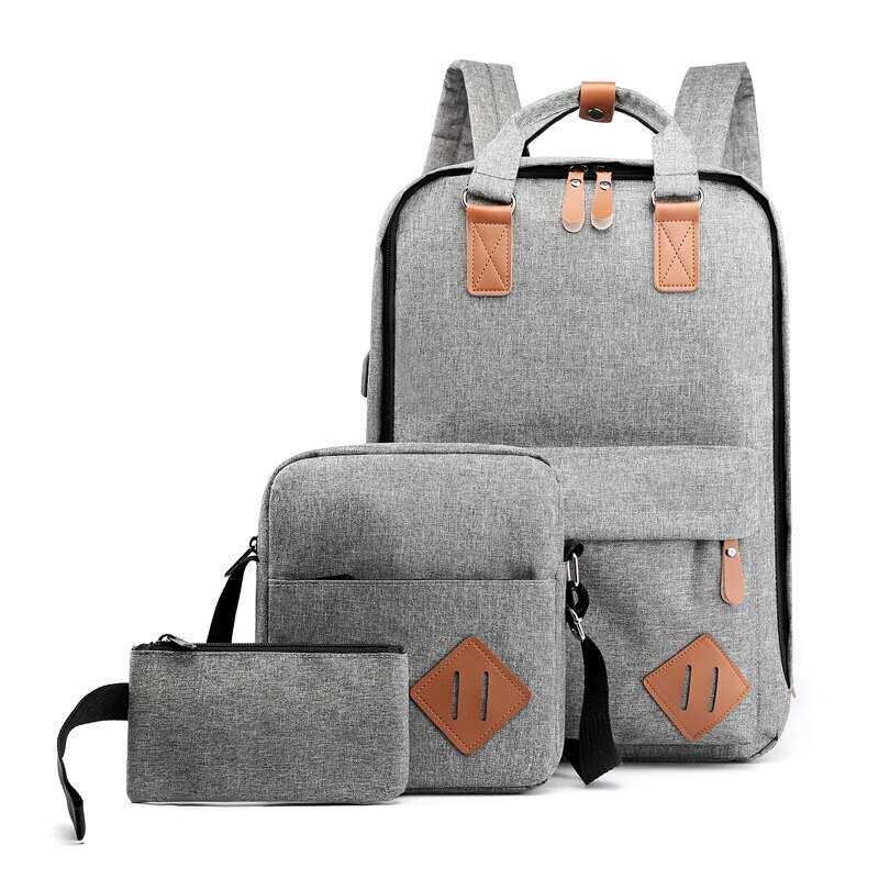 Ensemble de 3 pièces : sac à dos homme et femme, sac à dos décontracté pour ordinateur portable 15,6 pouces avec chargeur USB, sac bandoulière imperméable. Idéal pour les voyages et les sorties.