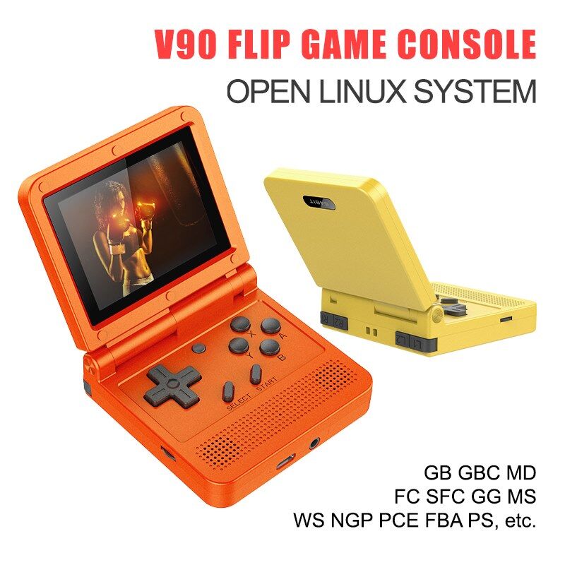 V90 Handheld Console 3 inch IPS Screen Flip Portable Mini Game Console Open Source System 16 Emulators for PS1 Kids Gift