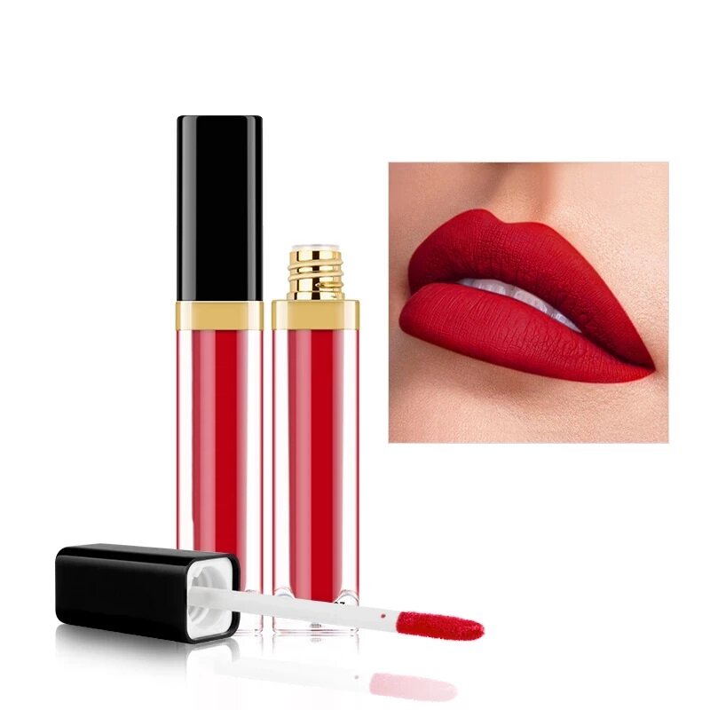 Gloss Labial Matte à Prova d'Água, Líquido, de Longa Duração, Sexy e Perfeito para Beleza, Mantém a Maquiagem nos Lábios por 24 Horas.