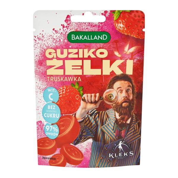 Zestaw 5x Bakalland Guziko Żelki, Kleks, truskawka, 34 g