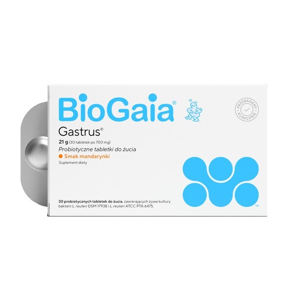 BioGaia Gastrus, tabletki do żucia o smaku mandarynkowym, 30 szt.