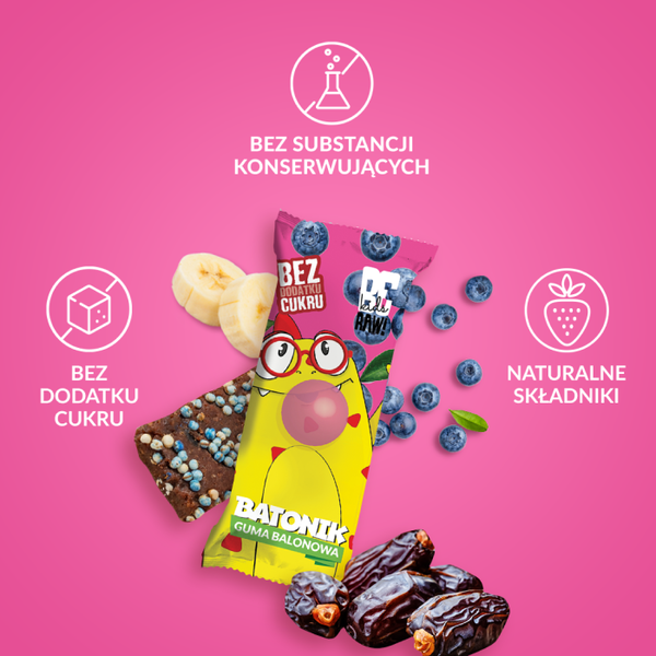 BeRaw! Kids, batonik, smak gumy balonowej, 25 g