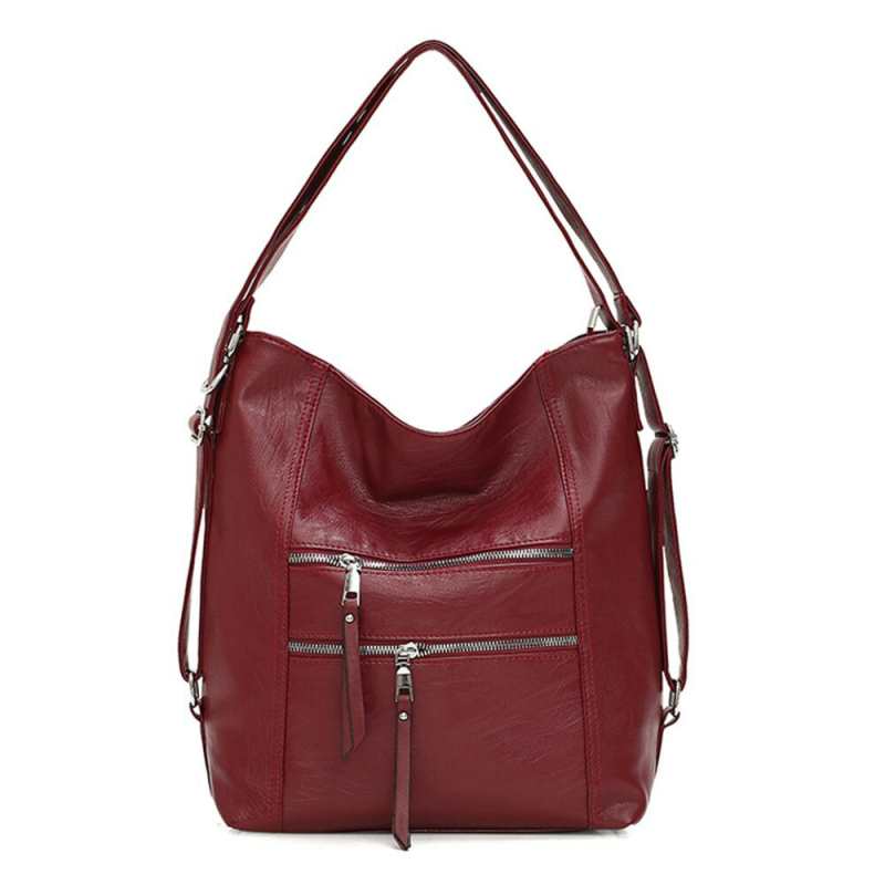 Ensfargede multifunksjonelle ryggsekker for kvinner mykt skinn med stor kapasitet skoleveske fritidsreise skulderveske mochilas