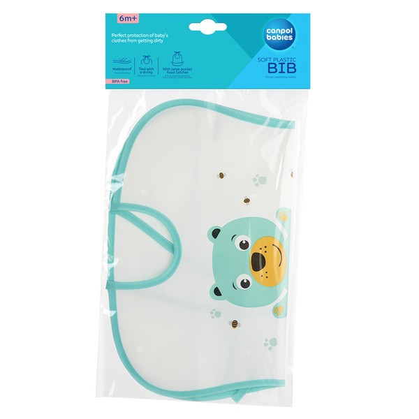 Canpol Babies, śliniak zmywalny miękki CUTE ANIMALS miś, zielony, 1 szt.