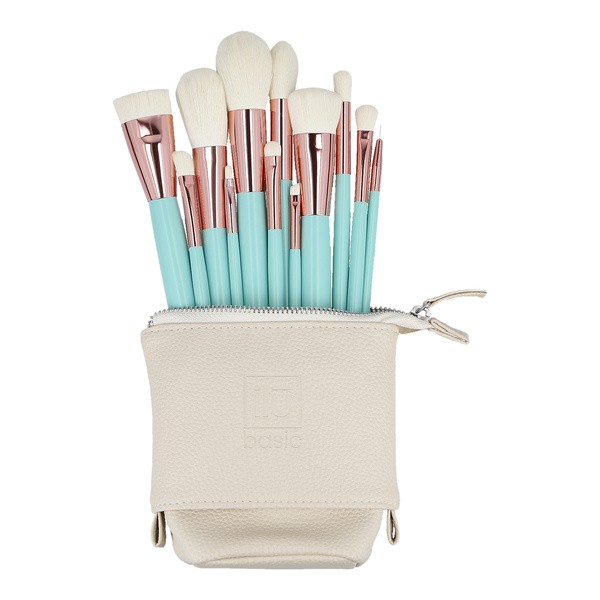 Ilu Basic, Zestaw 12 pędzli do makijażu + etui, turkusowy