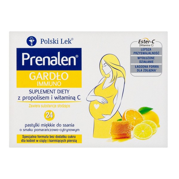 Prenalen Gardło Immuno, pastylki do ssania, smak pomarańczowo - cytrynowy, 24 szt.