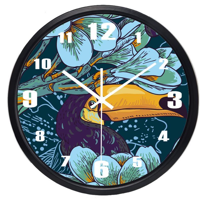 Schilderij van een toekan (Toco) wandklok, populaire stille vintage stille wandklok, creatieve robuuste retroklok.