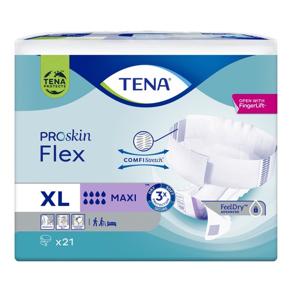 Tena ProSkin Flex Maxi, pieluchomajtki, rozmiar XL, 21 szt.