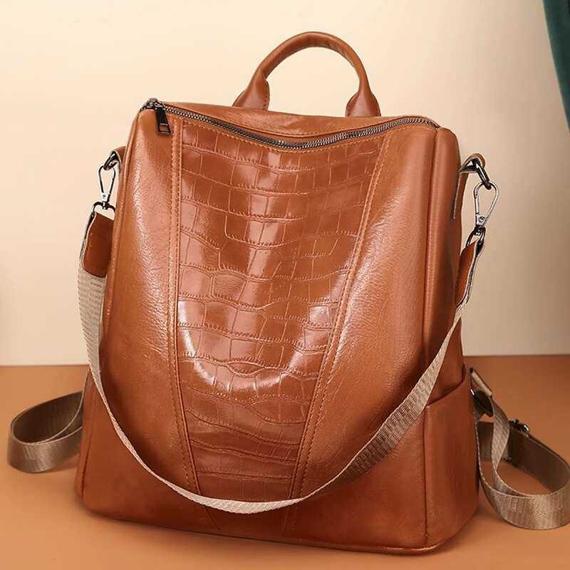 Sac à dos tendance en cuir uni pour femme, sac à dos de loisirs pour filles, sac bandoulière pour femme, sac de voyage