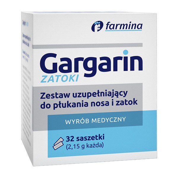 Gargarin Zatoki, zestaw uzupełniający do płukania nosa i zatok, 32 saszetki