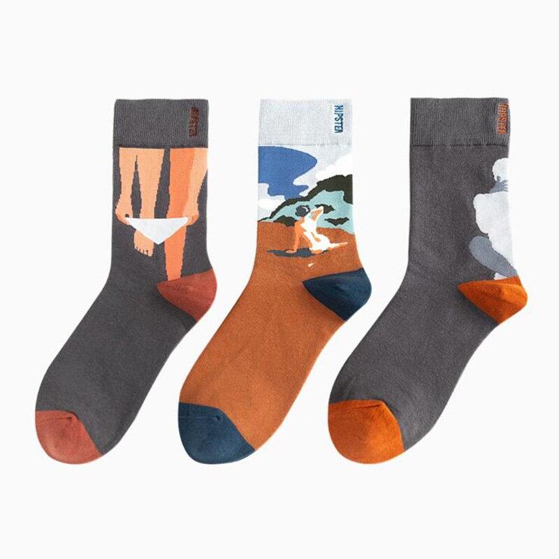 Seksowne, zabawne skarpetki z nadrukiem, męskie, damskie, bawełniane, długie, z okrągłym dekoltem, unisex, szczęśliwe skarpetki, Calcetines, Meias, jesienno-zimowe, streetwear
