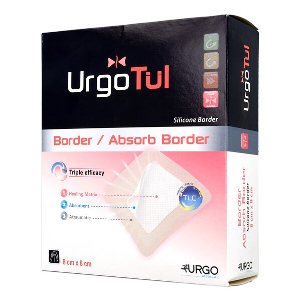 UrgoTul Absorb Border, opatrunek, 8 cm x  8 cm, 1 szt. (z opakowania 10 sztuk)